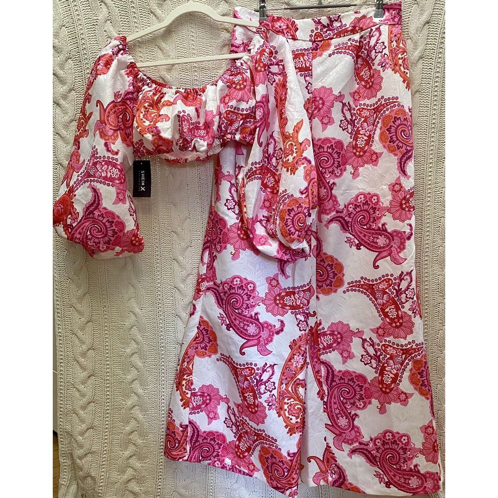 Shein X Floral Wide‎ Leg Pants Crop-top 0XL Hippie Boho Orange Pink 70's Trap